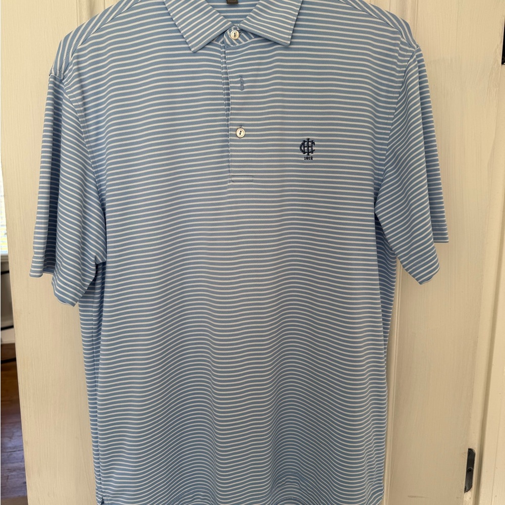 Peter Millar Blue and White Striped Polo Shirt